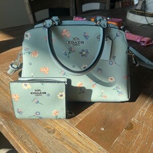 Coach Floral Mint Green Satchel and Wallet Set
